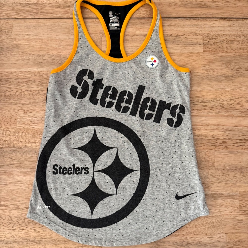 Nike NFL Pittsburgh Steelers Dri-FIT Racerback Tank Top Gray Black Womens Small